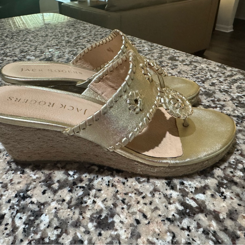 Jack Rogers Gold Wedge Sandals with Shimmery Finish